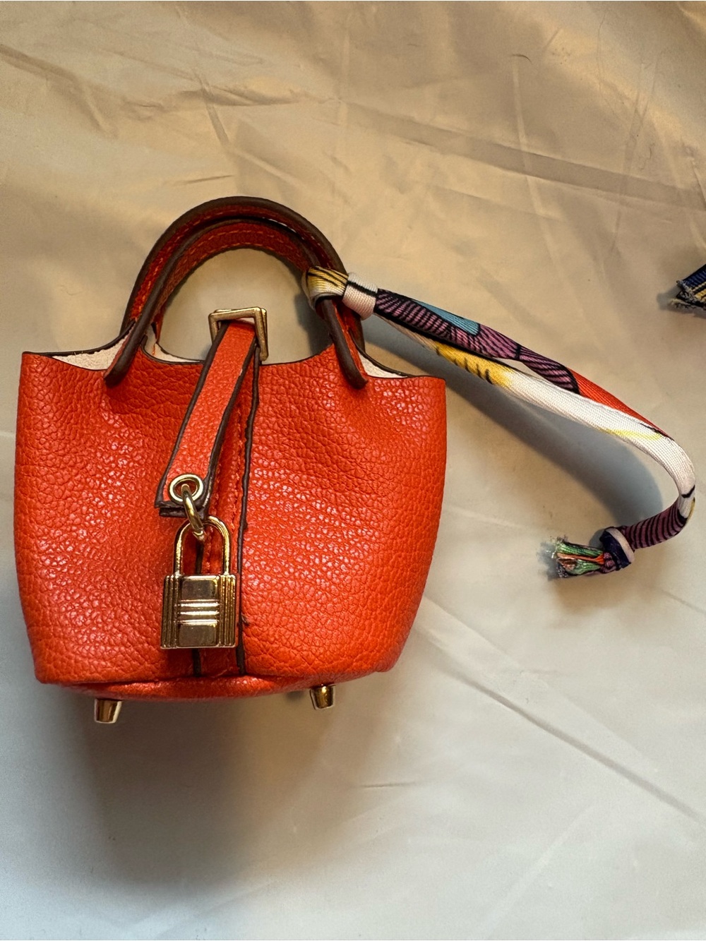 Bag Charm Orange vegan Leather Mini Tote Bag with Goldtone Lock 3/$18
